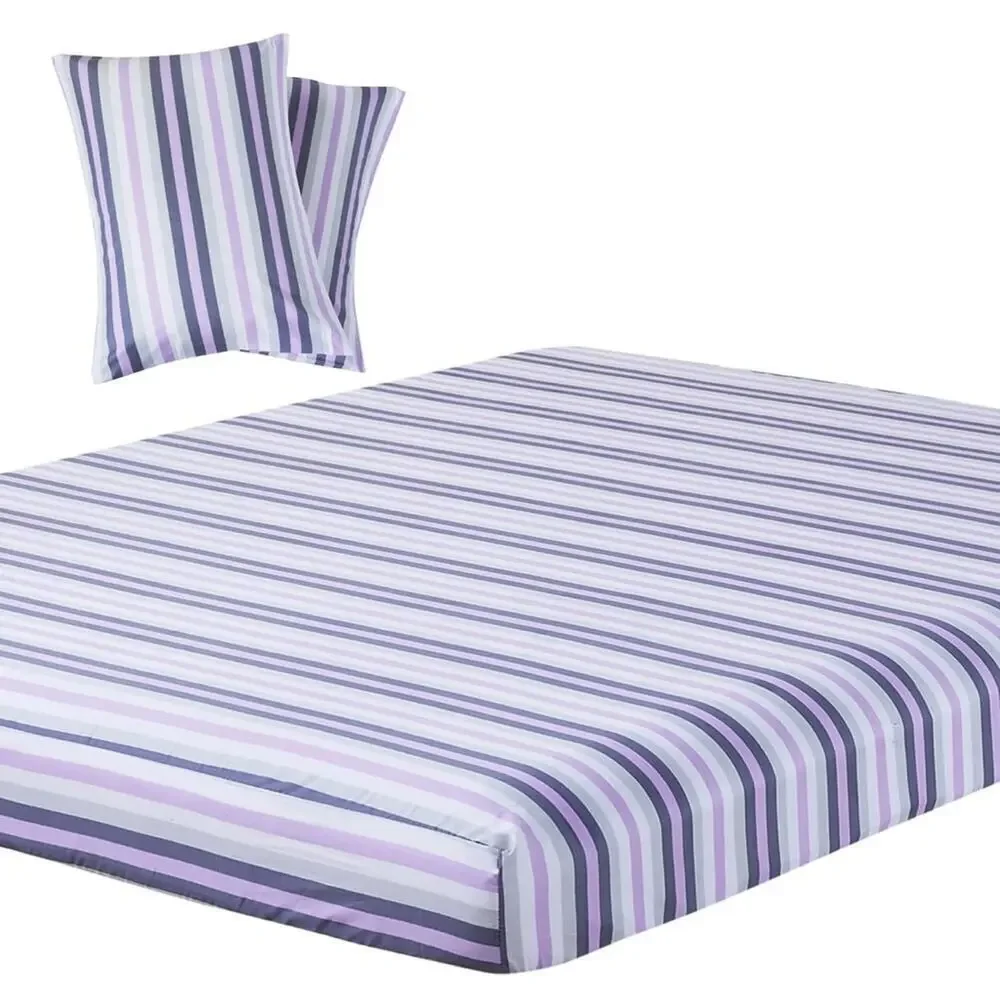 Soft Striped Fitted Sheets Set, Breathable, Deep Pocket, Modern 3-Piece King